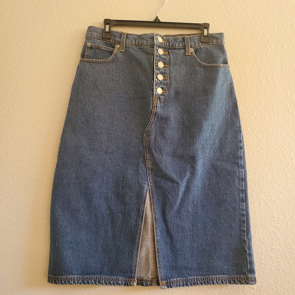 Banana Republic Women's Denim Midi Skirt With Button Front Size 6P